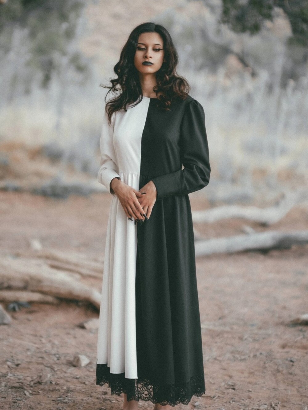 Lively Ghosts Sisters of the Moon Dress Black White Medium